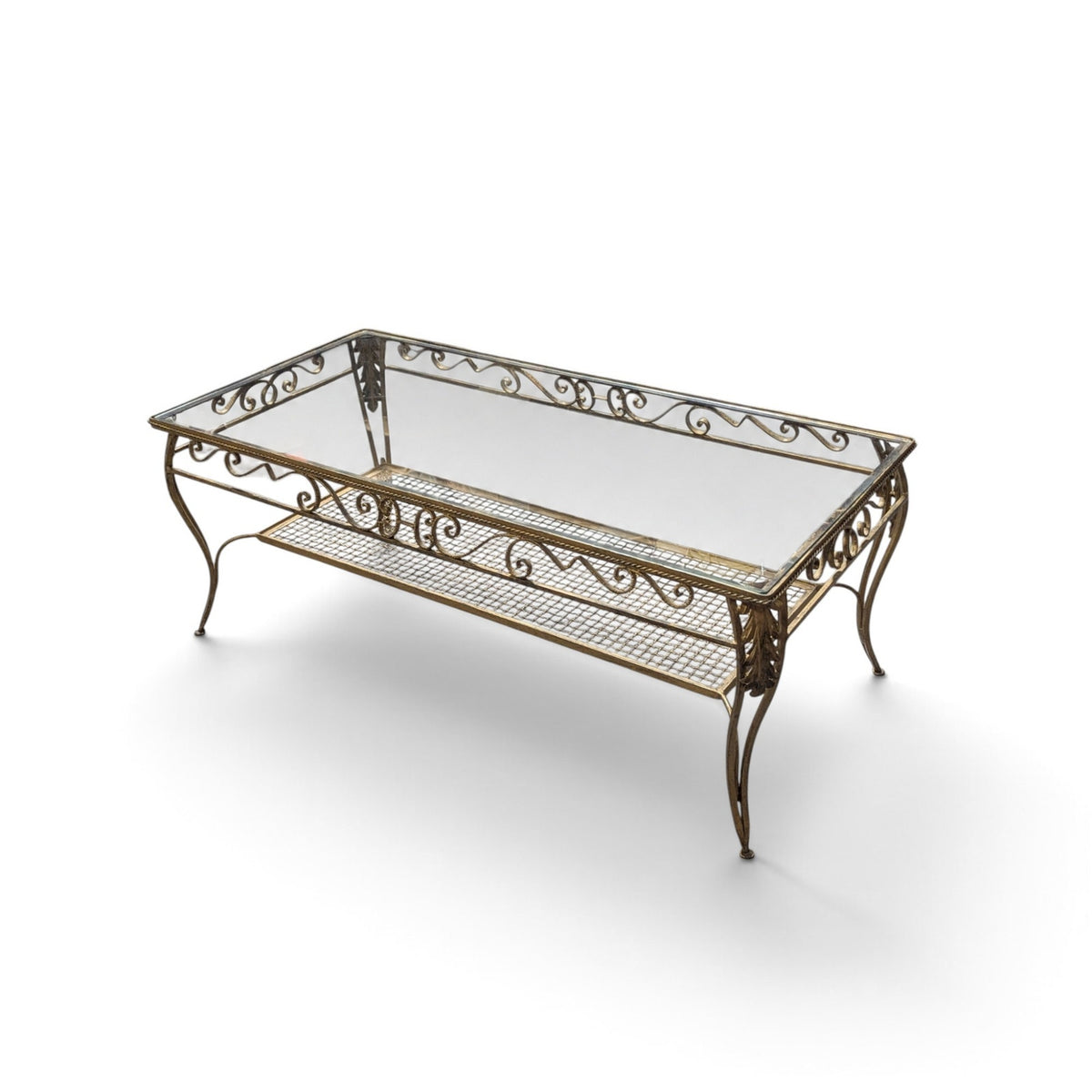Late 20th Century Italianate-Style Scrollwork Metal and Glass Coffee Table