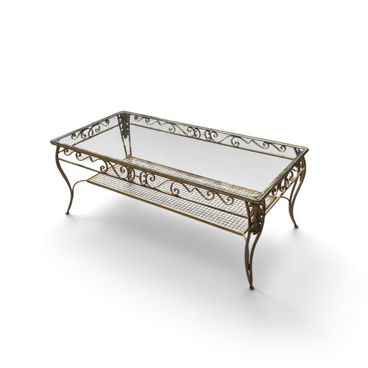 Late 20th Century Italianate-Style Scrollwork Metal and Glass Coffee Table