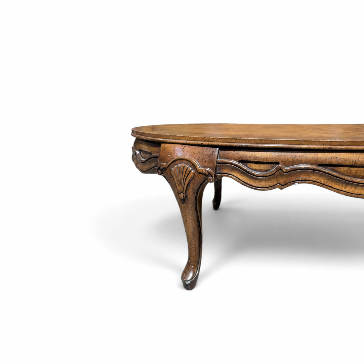 Vintage Louis XV Style Oval Coffee Table with Figured Wood Top