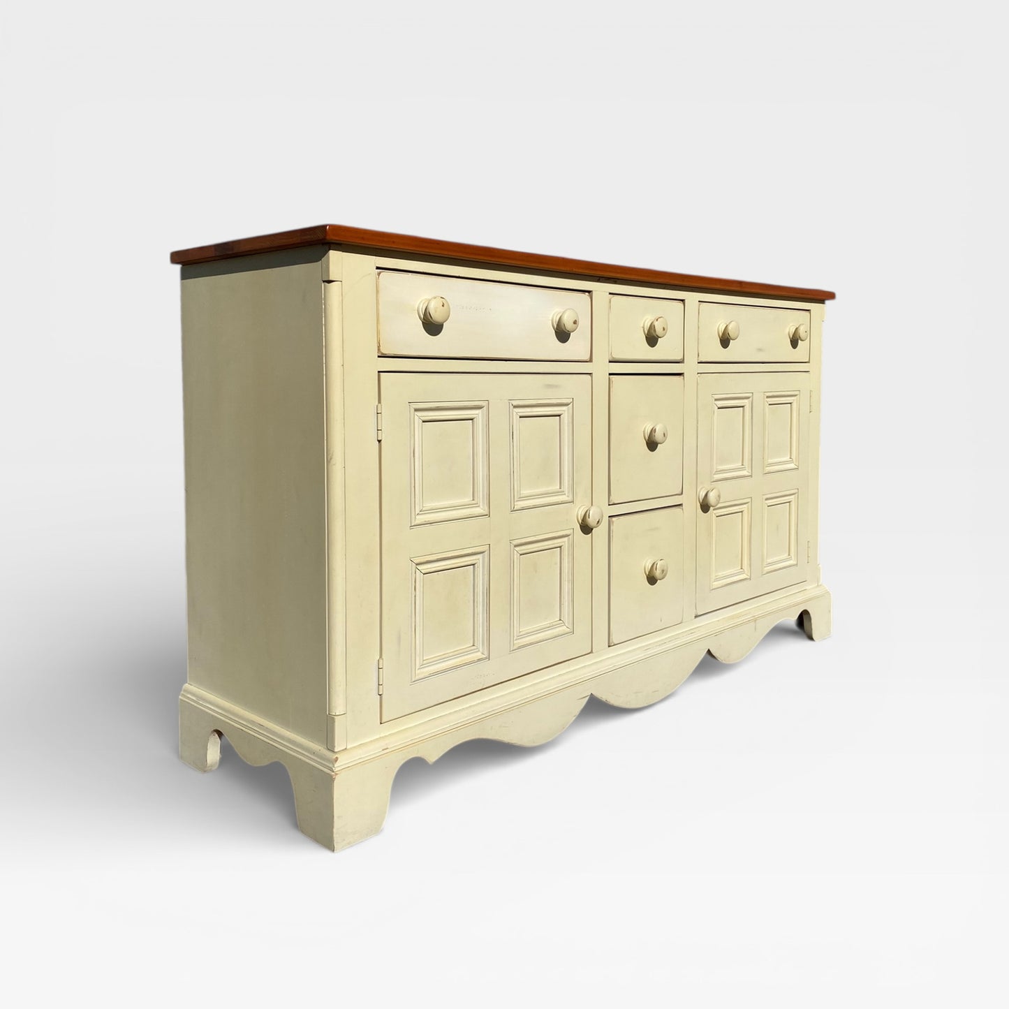 Painted Sideboard or Buffet Cabinet with Paneled Doors and Solid Wood Top