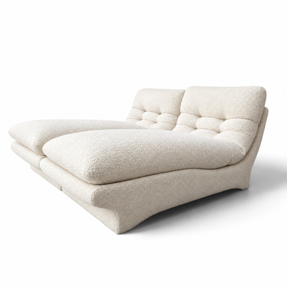 Vintage Sculptural Chaise Lounge Pair with New Ivory Boucle Upholstery