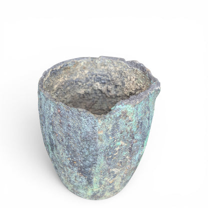 Antique Industrial Refractory Crucible Planter, Wabi-Sabi Foundry Vessel