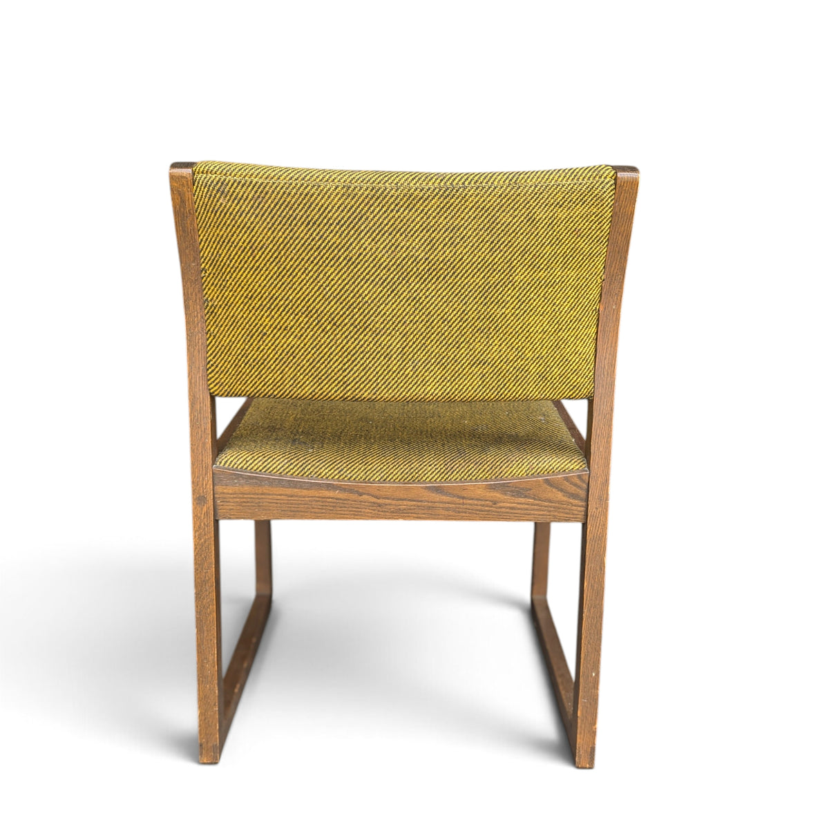 Vintage Solid Oak Accent Chair with Yellow-Green Upholstery — view 3 of 14