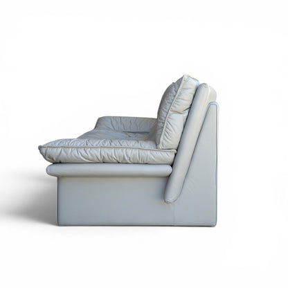 Vintage Nicoletti Italia Leather Loveseat Sofa, Italian Postmodern Grey Leather Couch, 1980s Lounge Settee