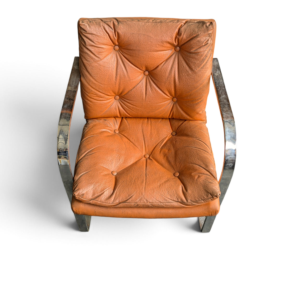 Vintage Chrome-Finish Steel Cantilever Lounge Chair in Orange Vinyl