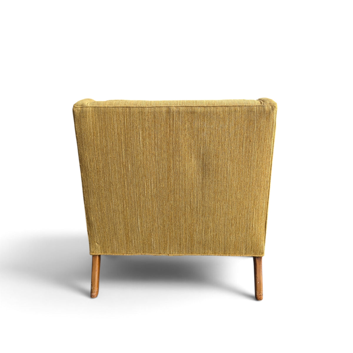 Vintage Mustard Upholstered Lounge Chair with Tapered Wood Legs — view 3 of 14
