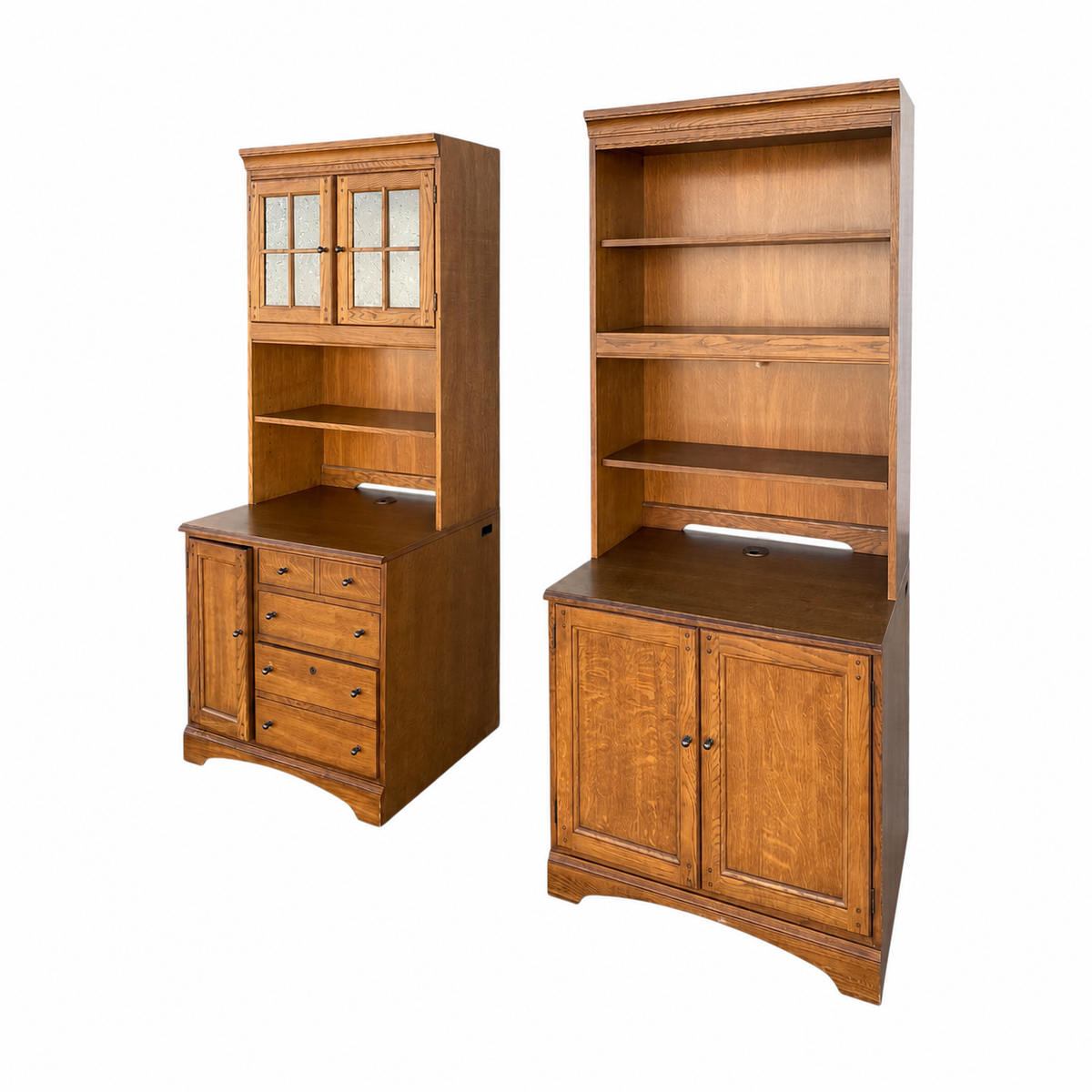 Cottage-Style Oak Hutch Cabinets, Pair — view 3 of 20