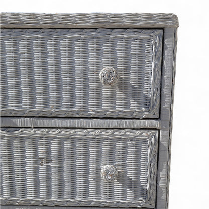 Vintage White Woven Wicker Three-Drawer Chest on Casters