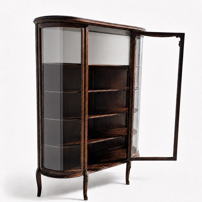 Early 20th Century Edwardian Demi-Lune Curved Glass Display Cabinet