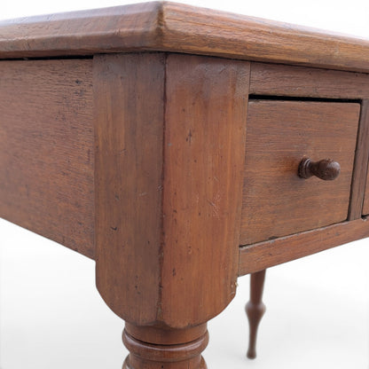 Antique Solid-Wood Writing Desk with Turned Legs and Drawer