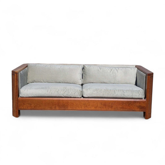 Stickley 21st Century Cherry Sofa, Pale Blue Textured Velvet Upholstery