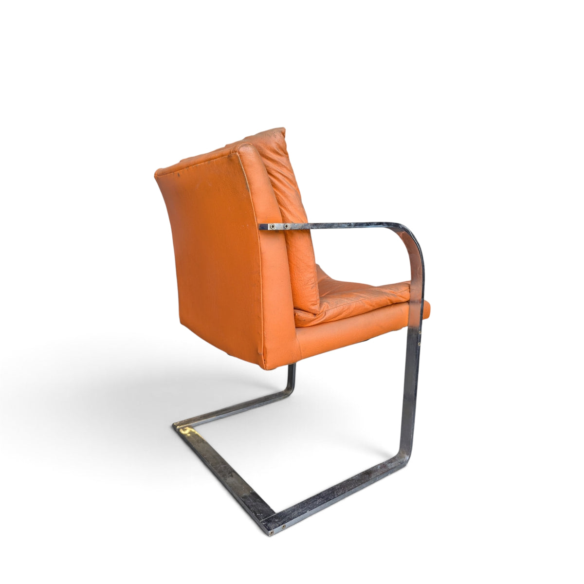 Vintage Chrome-Finish Steel Cantilever Lounge Chair in Orange Vinyl