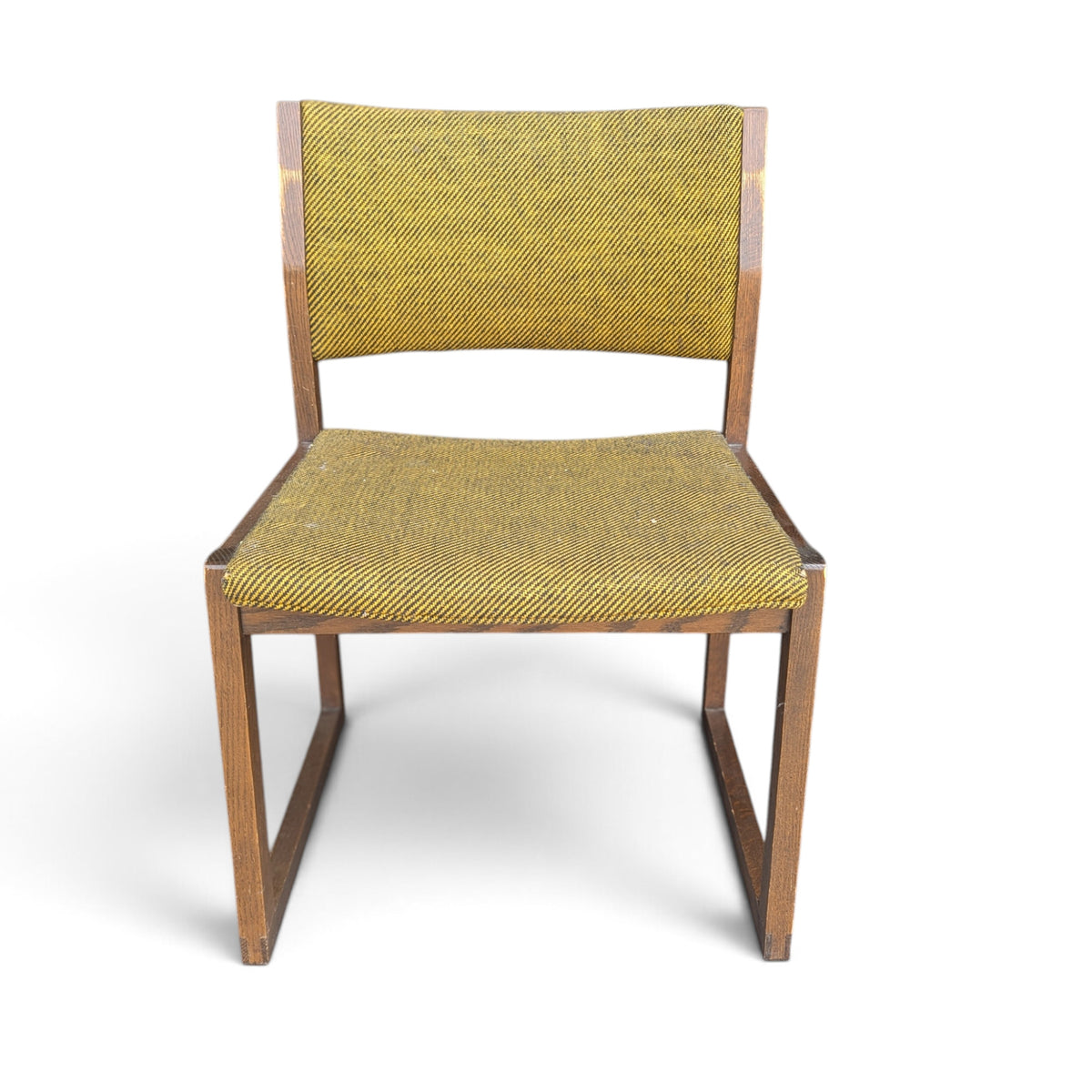Vintage Solid Oak Accent Chair with Yellow-Green Upholstery — view 4 of 14