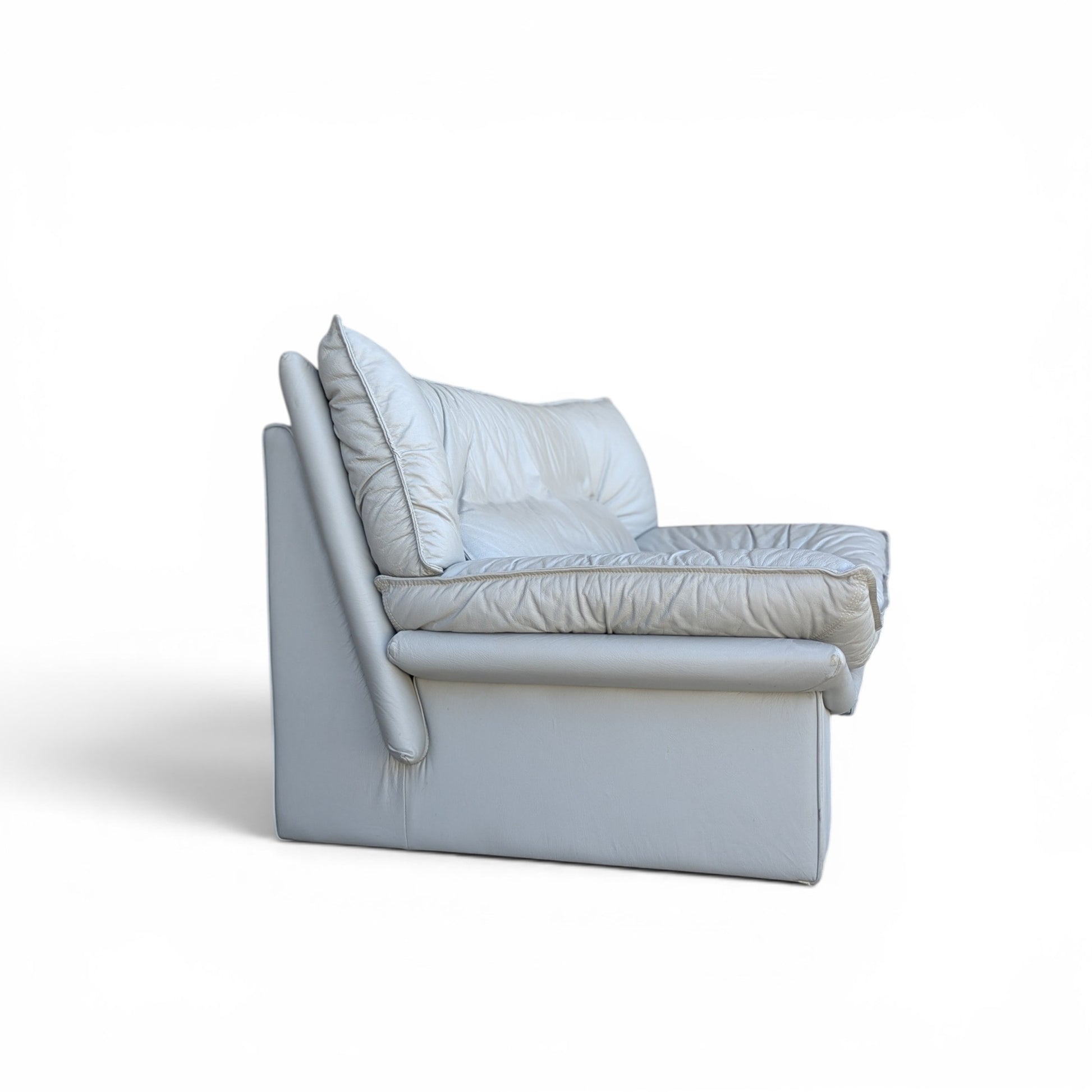 Vintage Nicoletti Italia Leather Loveseat Sofa, Italian Postmodern Grey Leather Couch, 1980s Lounge Settee — view 4 of 20