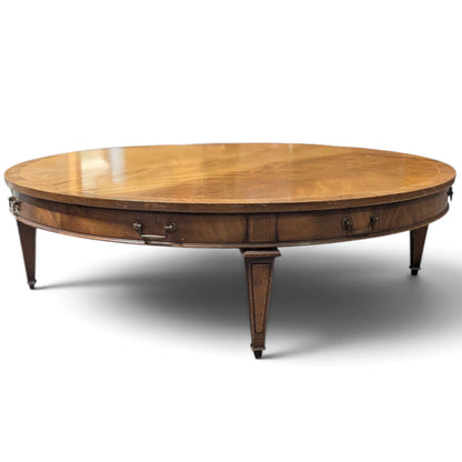 Circa 1957 Heritage Round Mahogany Coffee Table with Drawer