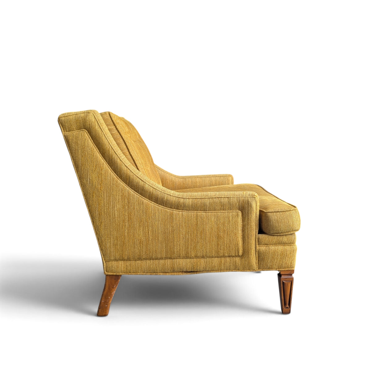 Vintage Mustard Upholstered Lounge Chair with Tapered Wood Legs