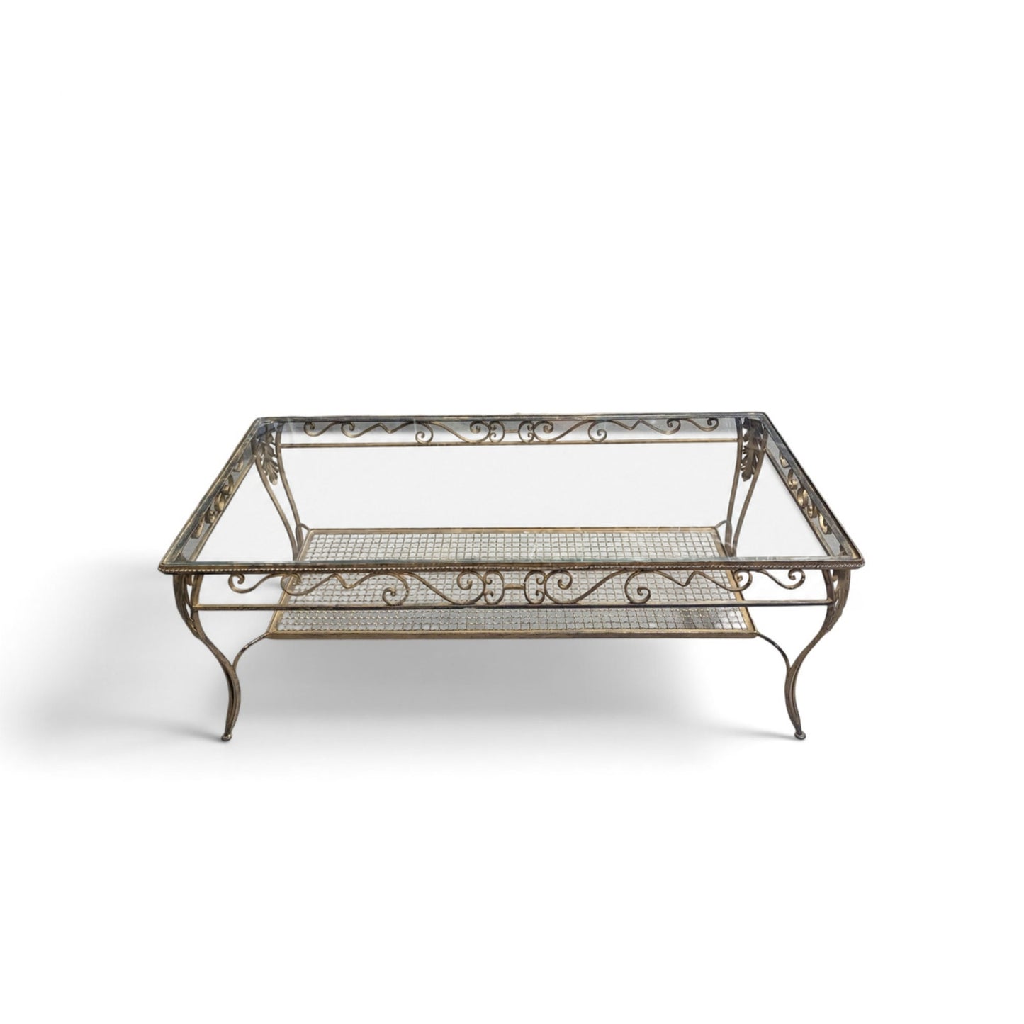 Late 20th Century Italianate-Style Scrollwork Metal and Glass Coffee Table