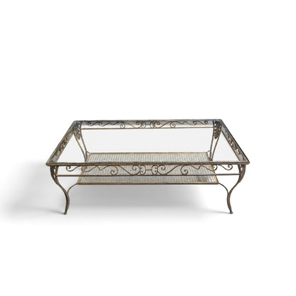Late 20th Century Italianate-Style Scrollwork Metal and Glass Coffee Table