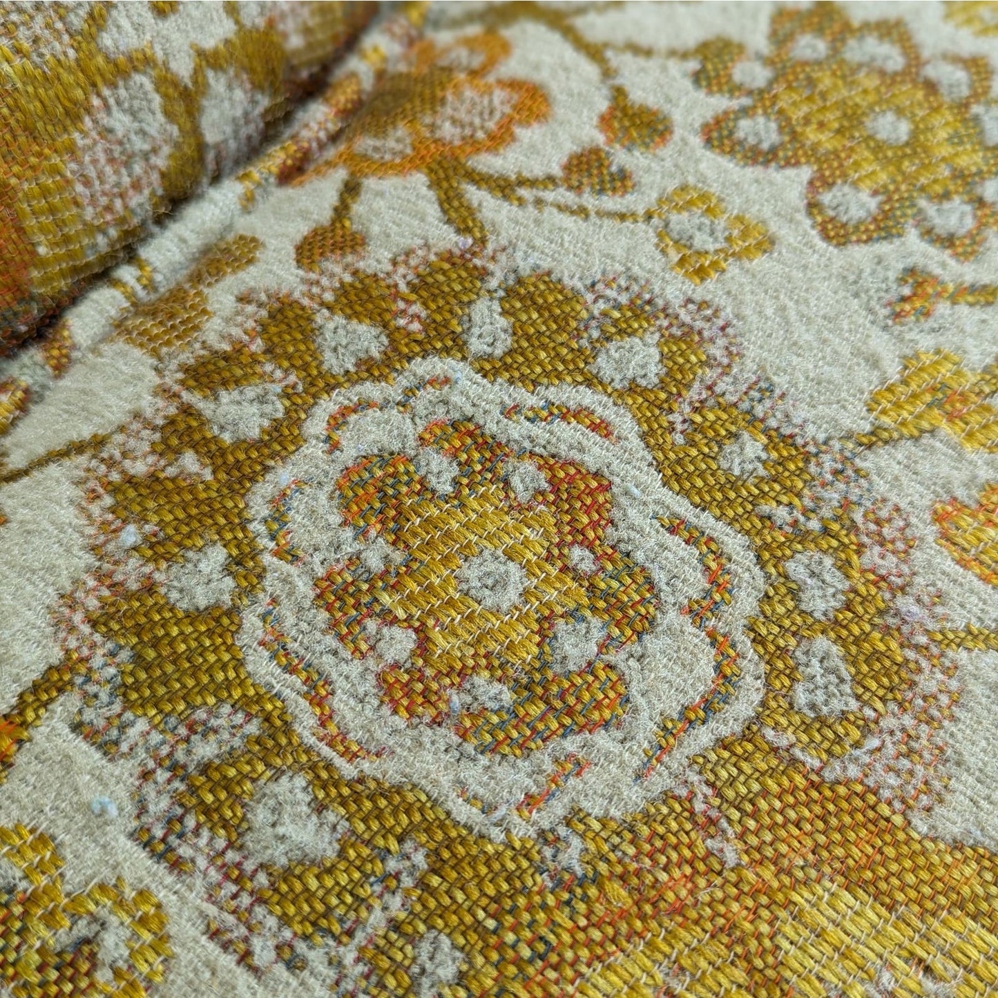 Vintage Hollywood Regency Floral Brocade Tufted Sofa, Yellow, Maximalist, MCM, Retro, Fun, Living Room