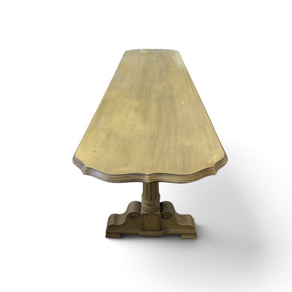 Vintage Butter Yellow Painted Trestle Sofa Table with Scalloped Top