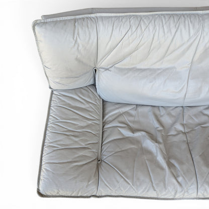 Vintage Nicoletti Italia Leather Loveseat Sofa, Italian Postmodern Grey Leather Couch, 1980s Lounge Settee