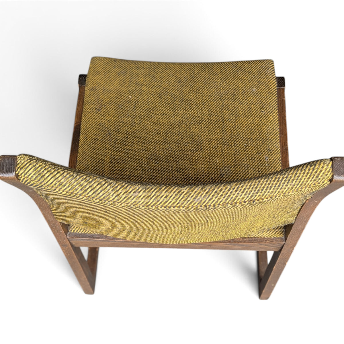 Vintage Solid Oak Accent Chair with Yellow-Green Upholstery