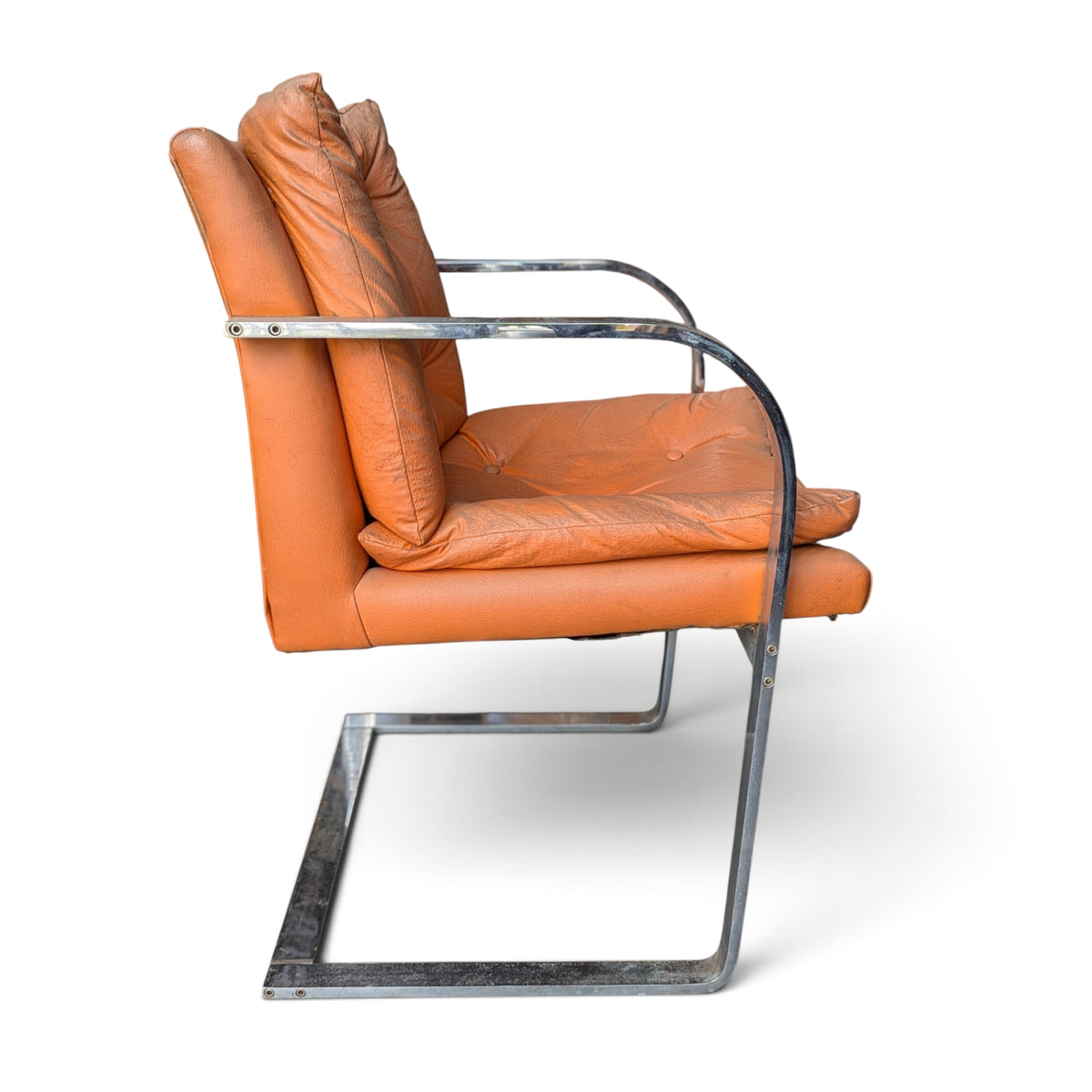 Vintage Chrome-Finish Steel Cantilever Lounge Chair in Orange Vinyl