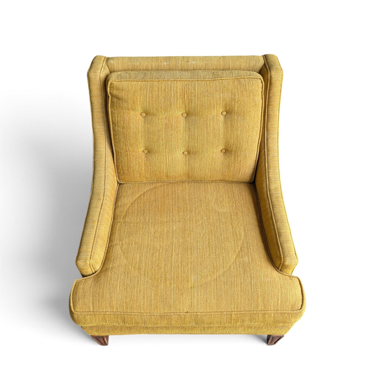 Vintage Mustard Upholstered Lounge Chair with Tapered Wood Legs — view 5 of 14