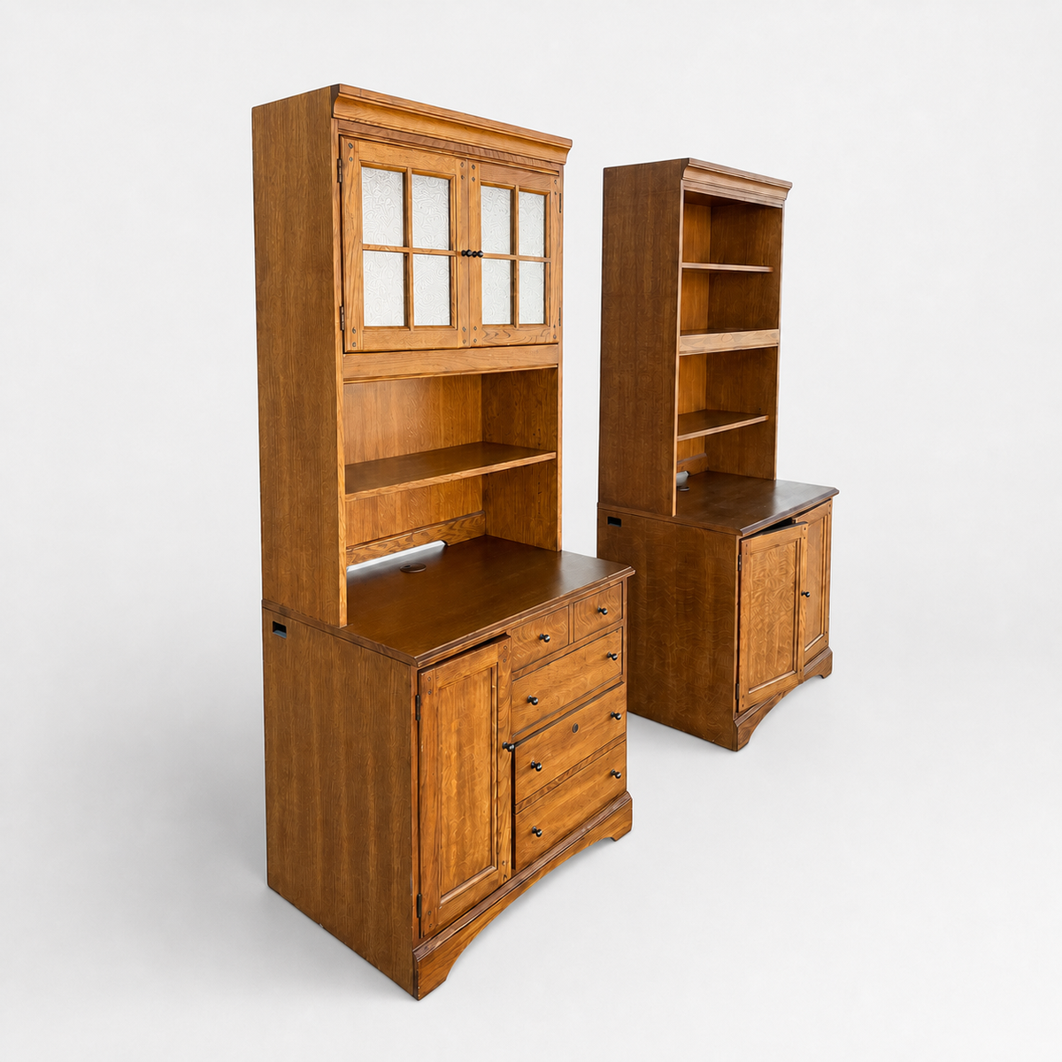 Cottage-Style Oak Hutch Cabinets, Pair — view 6 of 20