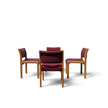 Albert Salman Associates Oak Dining Chairs in Garnet, Set of Four