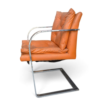 Vintage Chrome-Finish Steel Cantilever Lounge Chair in Orange Vinyl