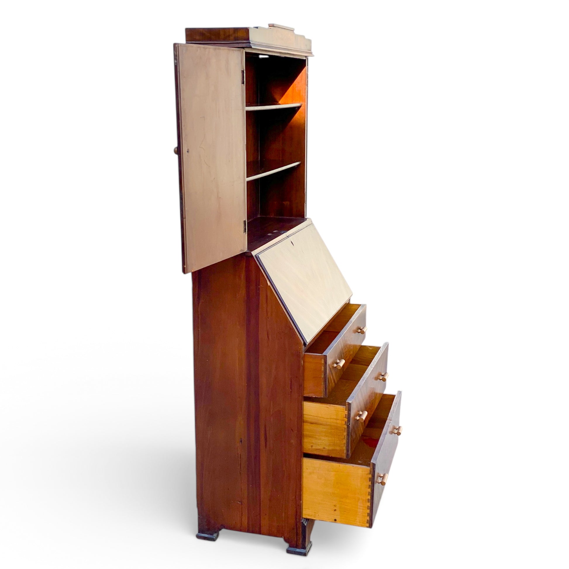 Art Deco Secretary Desk with Drop-Front Writing Surface and Chevron Veneer, 1930s — view 7 of 22