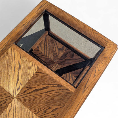 Vintage Oak Coffee Table Smoked Glass Insets