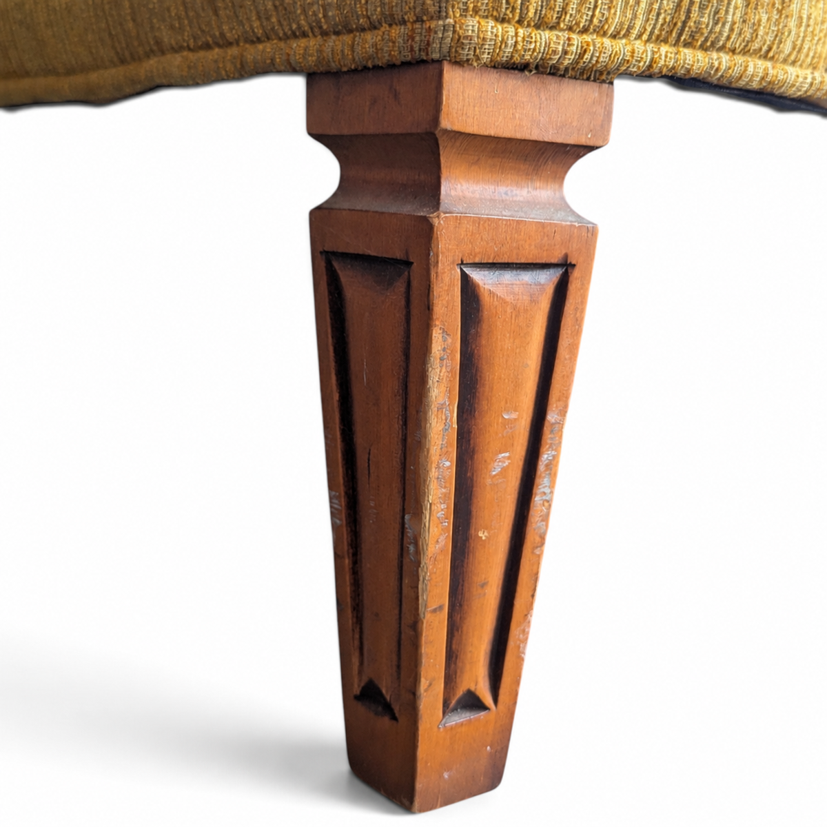 Vintage Mustard Upholstered Lounge Chair with Tapered Wood Legs — view 7 of 14