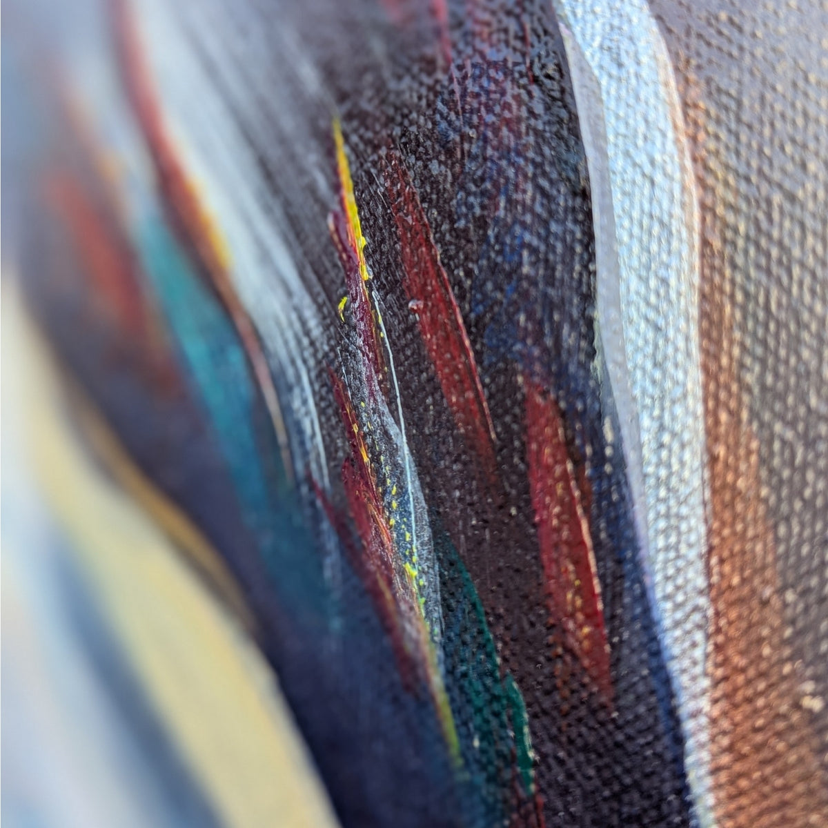 Large Abstract Painting 'Africa,' Signed and Dated 1988, Blue Framed Canvas