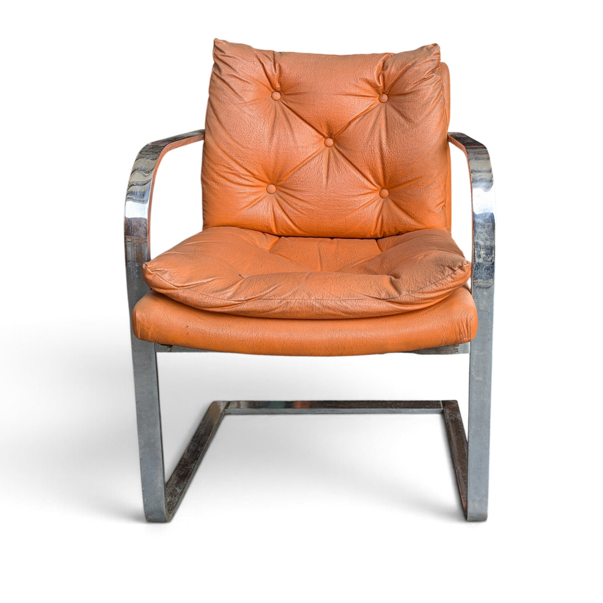 Vintage Chrome-Finish Steel Cantilever Lounge Chair in Orange Vinyl