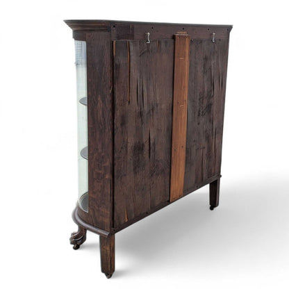 Vintage Curved Glass China Cabinet – Bow Front Display Hutch w/ Claw Feet, 49" Wide, Early 20th Century Style