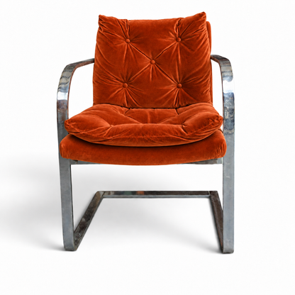 Vintage Chrome-Finish Steel Cantilever Lounge Chair in Orange Vinyl