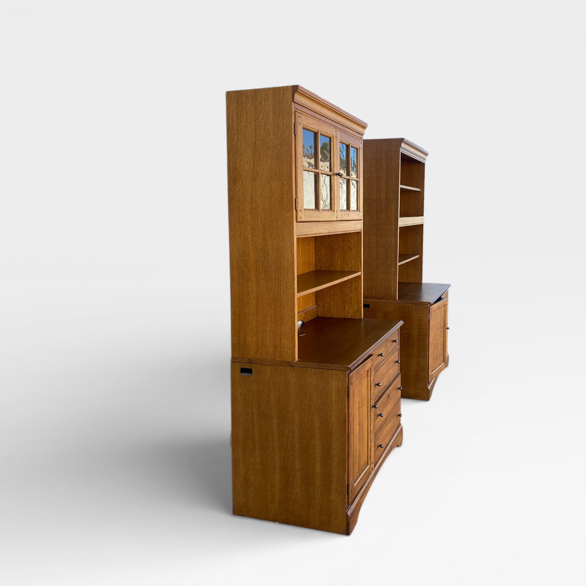 Cottage-Style Oak Hutch Cabinets, Pair — view 8 of 20
