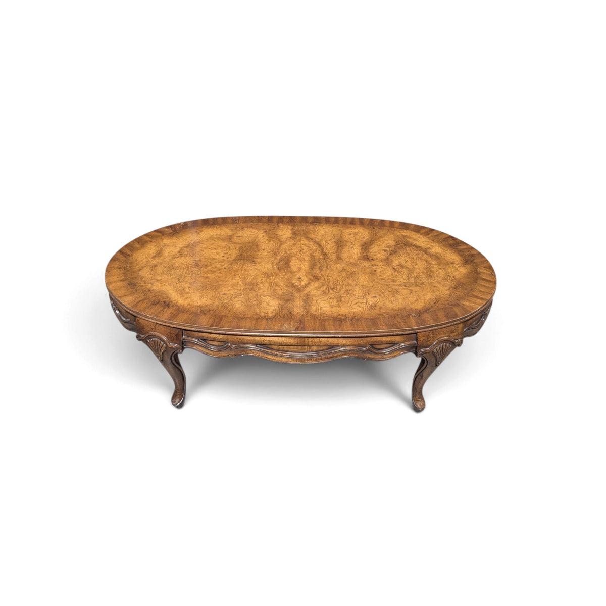 Vintage Louis XV Style Oval Coffee Table with Figured Wood Top
