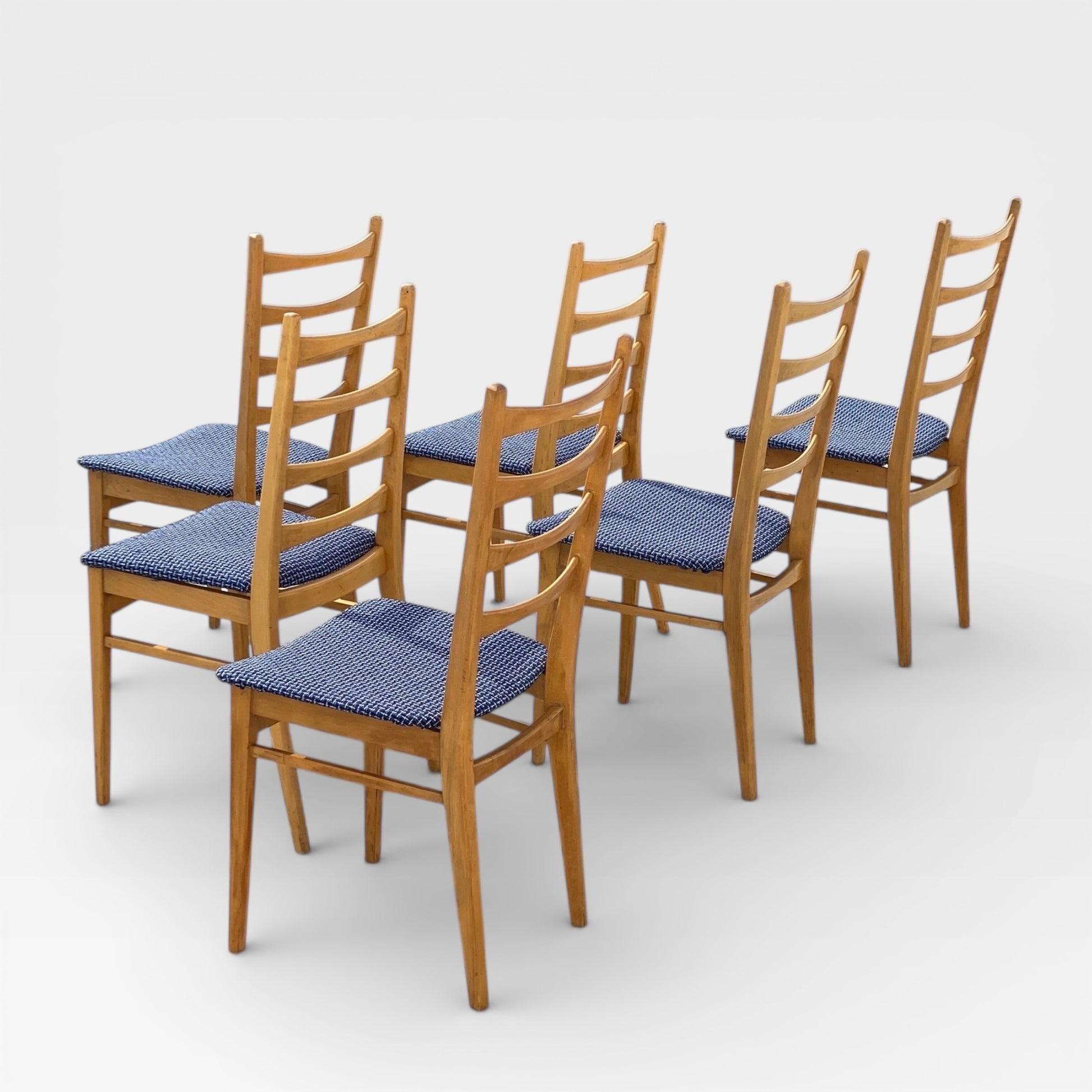 Set of Six Mid-Century Modern Ladderback Dining Chairs with New Upholstery — view 8 of 25
