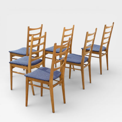 Set of Six Mid-Century Modern Ladderback Dining Chairs with New Upholstery
