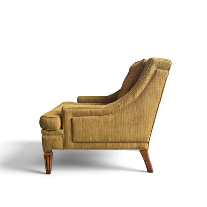 Vintage Mustard Upholstered Lounge Chair with Tapered Wood Legs