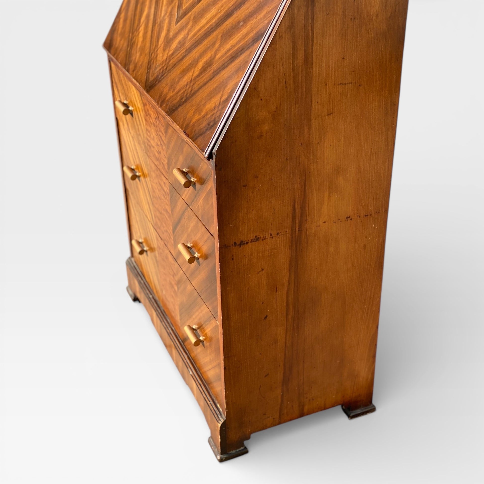 Art Deco Secretary Desk with Drop-Front Writing Surface and Chevron Veneer, 1930s — view 9 of 22