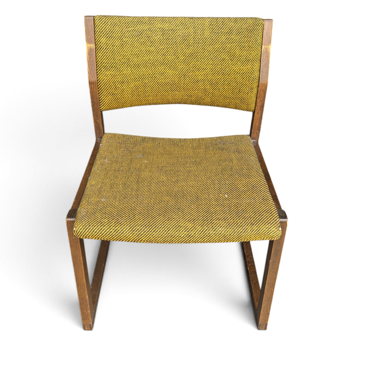 Vintage Solid Oak Accent Chair with Yellow-Green Upholstery