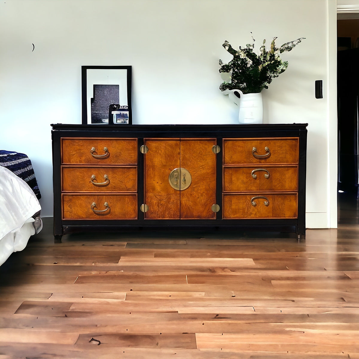 Stanley Furniture Chinoiserie Burl Wood Nine-Drawer Dresser or Credenza — view 11 of 16