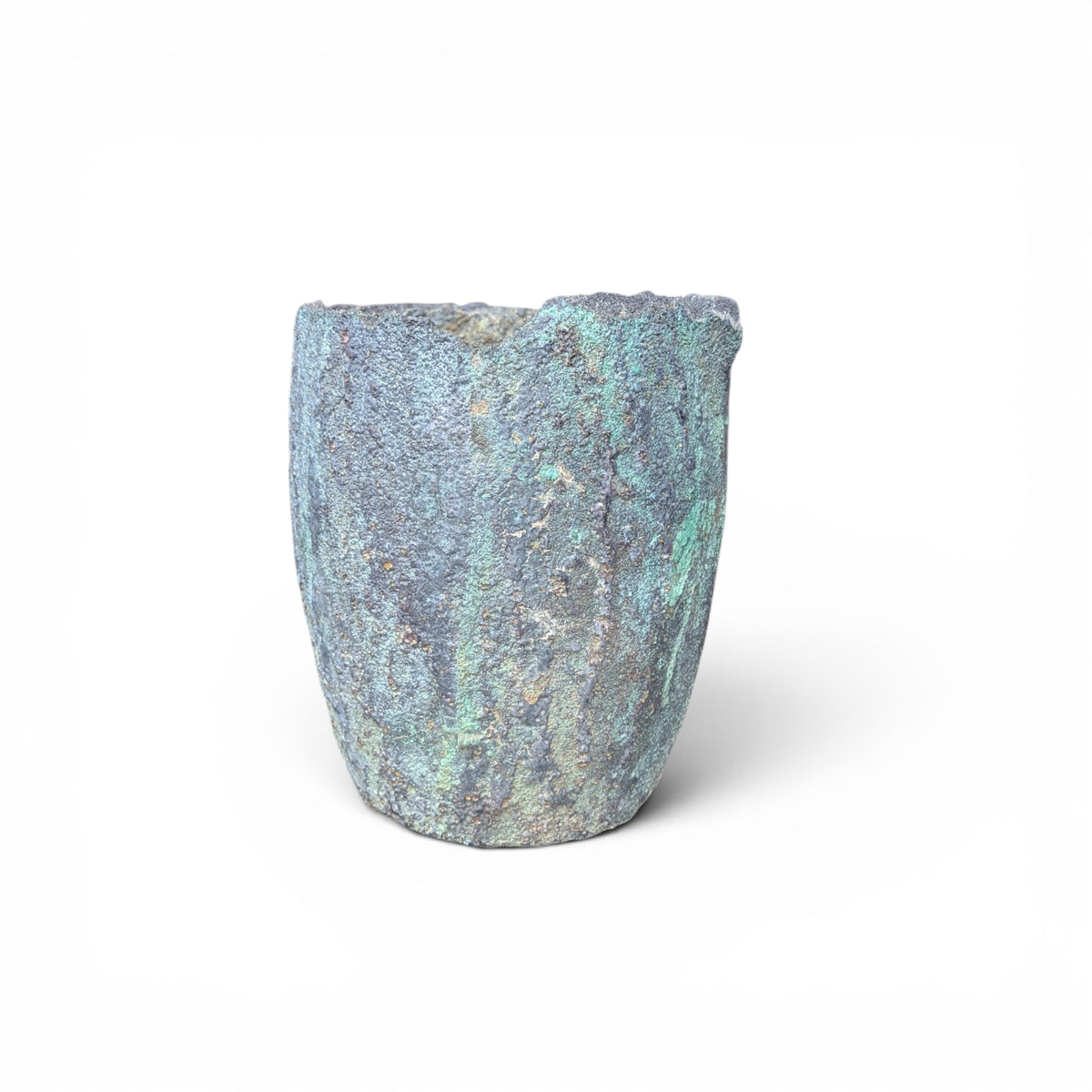 Antique Industrial Refractory Crucible Planter, Wabi-Sabi Foundry Vessel