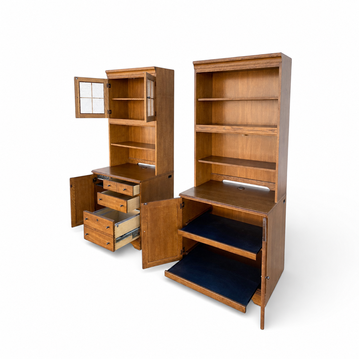Cottage-Style Oak Hutch Cabinets, Pair — view 9 of 20