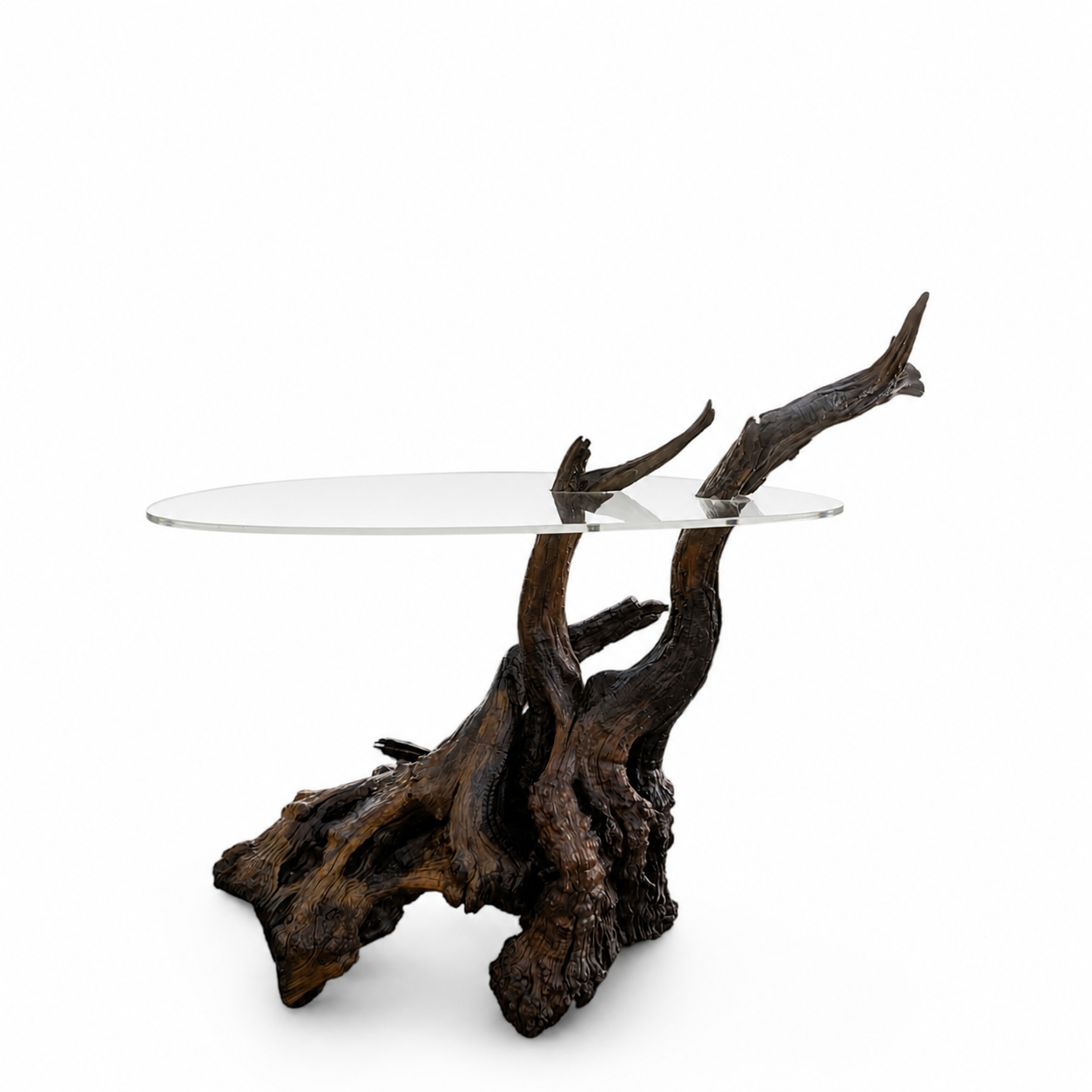 Vintage Driftwood Side Table with Acrylic Top
