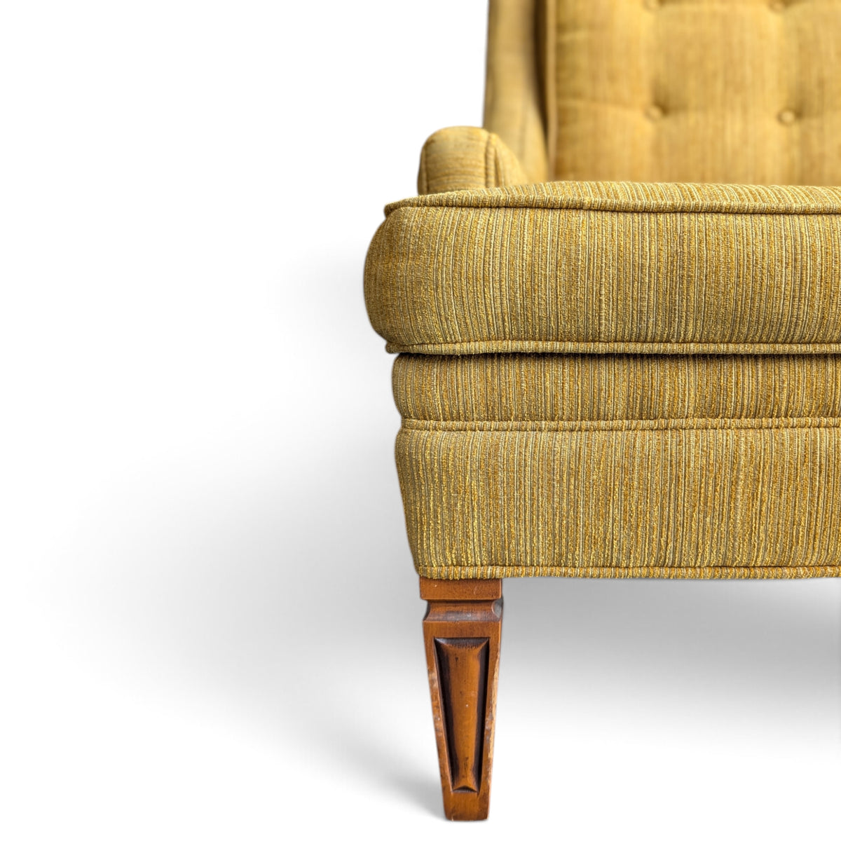 Vintage Mustard Upholstered Lounge Chair with Tapered Wood Legs — view 9 of 14